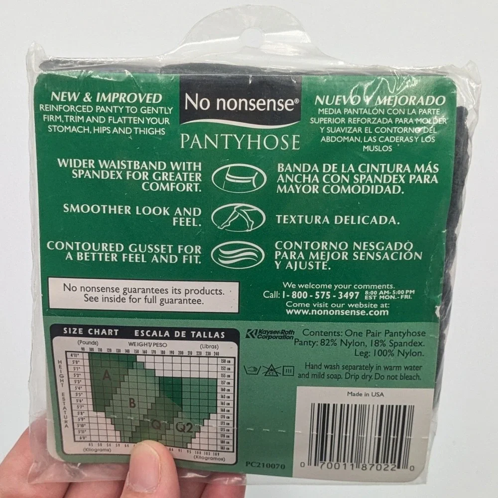 No‎ Nonsense Control Top Premium Nylon Pantyhose Off Black Sheer Toe Size Q M44